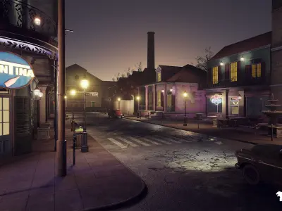 French Quarter Street Environment Low-poly 3D model