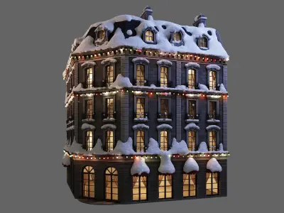Corner building covered with snow 3D model