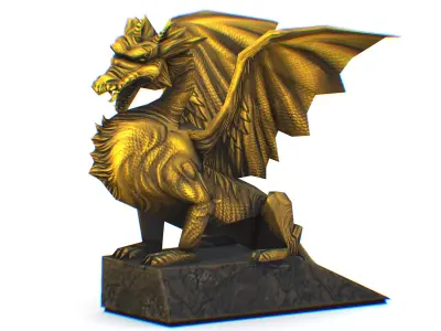 Statue Pedestal of the Golden Dragon Low-poly 3D model
