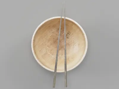 Wooden bowl with chopsticks Free 3D model