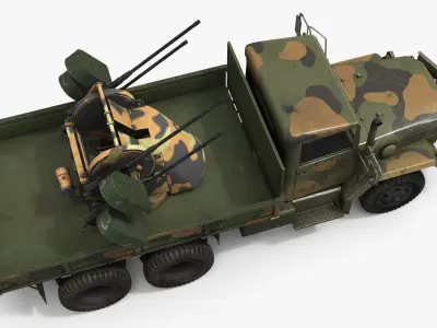 Vintage Combat Truck with Quad Mounted Anti-Aircraft Gun Mount 3D model