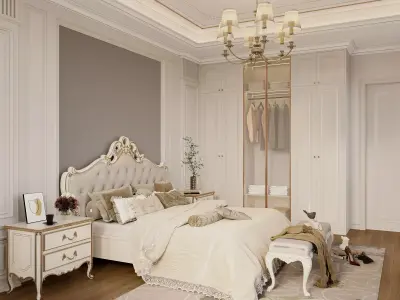 French Style Bedroom 3D Model 01 3D model