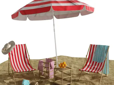 Beach lounge outdoor set 11 3D model