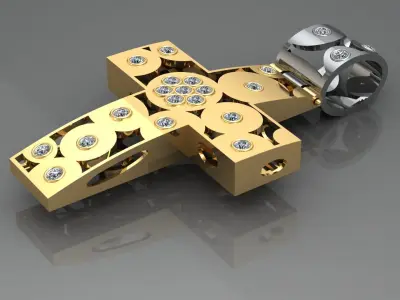 Cross gold with diamonds 3D print model