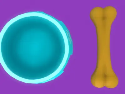 Stylized Light Blue Pet Bowl and Bone Toy Free low-poly 3D model