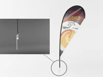 4 Types of advertising Teardrop flags banners restaurant scene 3D model