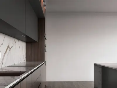 Contemporary wooden kitchen 3D model