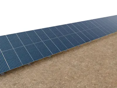 Lowpoly Ground Mounted Solar Panels-26 Rows of PV Modules Low-poly 3D model