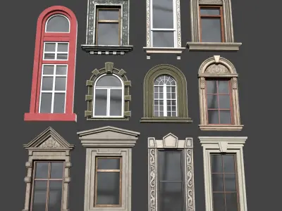 Classic Cartoon style of PBR Modular Windows Collection 3 Low-poly 3D model