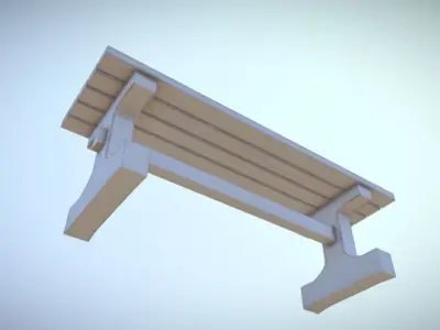 Game Ready Park Bench White Wooden Painted Low-Poly Low-poly 3D model