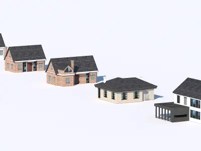 5 Village house villas Low-poly 3D model