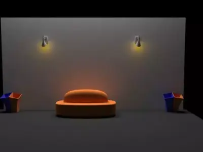 TRAIN STATION BENCH WITH LIGHTS AND TRASH CANS  Low-poly 3D model