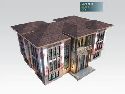 Old House Architectural 3d Model with Render Scene Low-poly 3D model