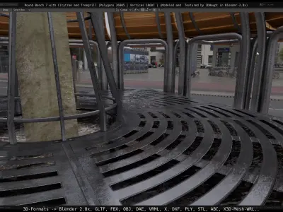 Round Bench 7 with Citytree and Treegrill Low-poly 3D model