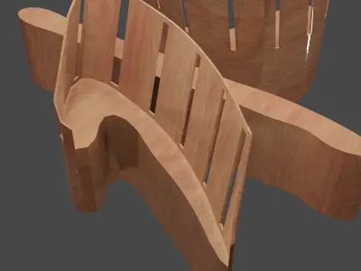 Sofa in Chinese script shape and chair Low-poly 3D model