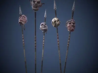 Heads on spears Low-poly 3D model