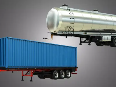 Tanker Semi Trailer - Tri-Axle Container Trailer 2 in 1 3D Model Pack