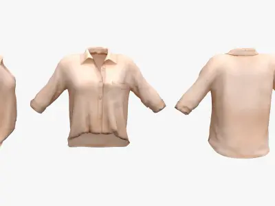 Ladies Long Sleeve Loose Shirt - Front Tucked Low-poly 3D model