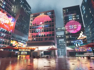 Cyberpunk Food Stall Street Low-poly 3D model