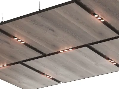 Wooden suspended ceiling with lighting 41 3D model