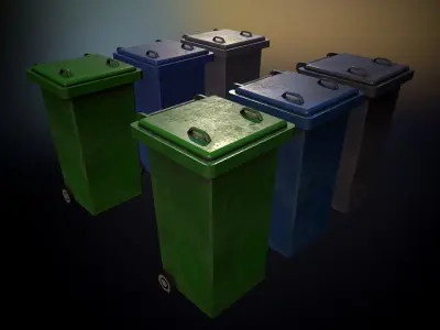 city trash cans and trash bags Low-poly 3D model
