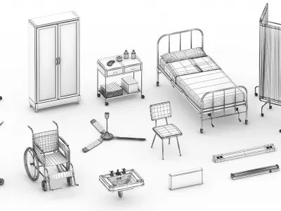 Hospital vintange pack Low-poly 3D model