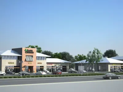 Alafia3D shopping center with cars on street 3D model