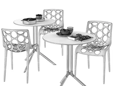 Outdoor Set 1 three chairs on table 3D model