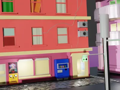 low poly street building 3D model