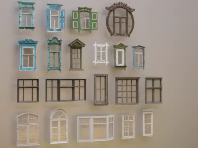 20 old windows pack Low-poly 3D model