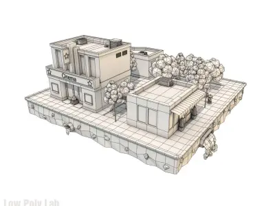 Cartoon City Block Cinema Low-poly 3D model