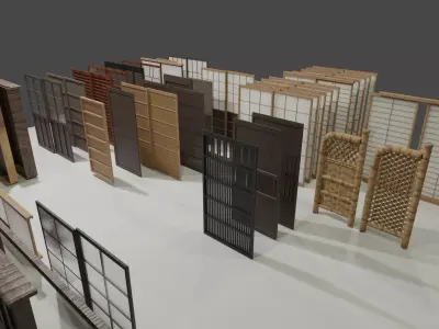 35 sets of Japanese traditional sliding doors and extras 3D model