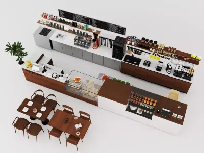 Modern Cafe Furniture Props Pack Low-poly 3D model
