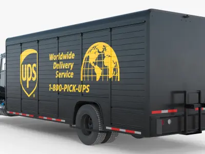 Peterbilt 337 UPS Branded Box Truck Black Rigged for Cinema 4D 