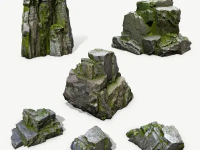Mossy Rock Set Low-poly 3D model purchase