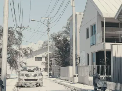 Street scene in the suburbs of Japan Low-poly 3D model