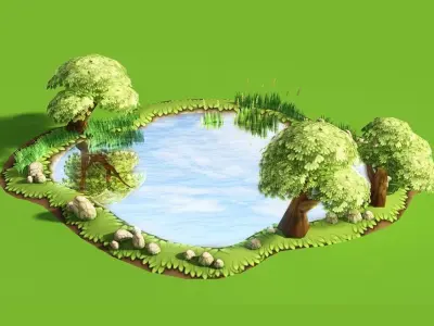 Cartoon Water Mills Low-poly 3D model