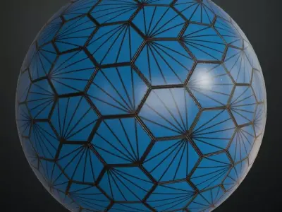 Blue Art Deco Hexagonal Fan Ceramic Tiles PBR Seamless Texture
