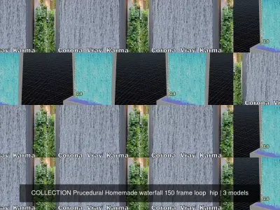 COLLECTION Prucedural Homemade waterfall 150 frame loop  hip 3D Model Pack