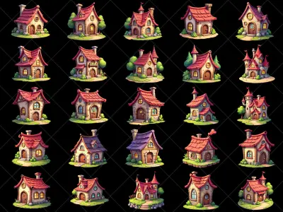 160 Transparent Cartoon House Home Building Game Assets Texture