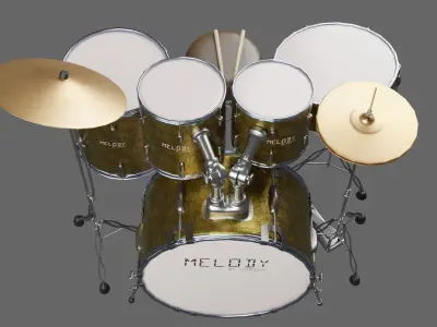 3D DRUM SET LOW POLY - PBR Low-poly 3D model