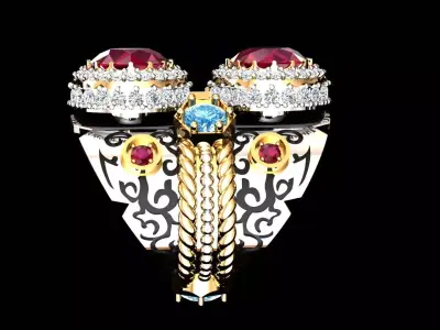 royal twin crown ring luxurious 3D jewelry model STL 3D print model