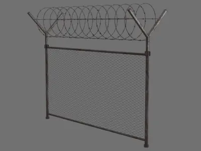 Barbed Wire Fence 1B Low-poly 3D model
