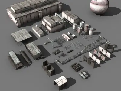 lowpoly buildings industry Low-poly 3D model