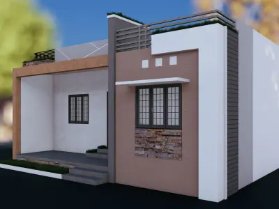 Elegant Minimalist House Design in 3D Low-poly 3D model
