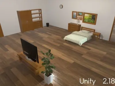 RoomKitVol001 bedroom with bed and dresser Low-poly 3D model
