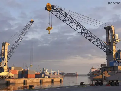  Terex Gottwald Mobile Harbour Crane Gray Blue Rigged 