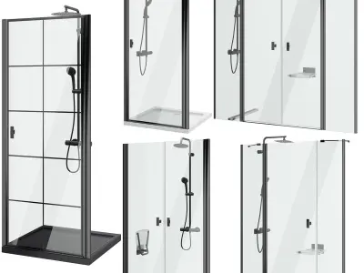 Shower doors Radaway Nes 8 Black set 141 3D model