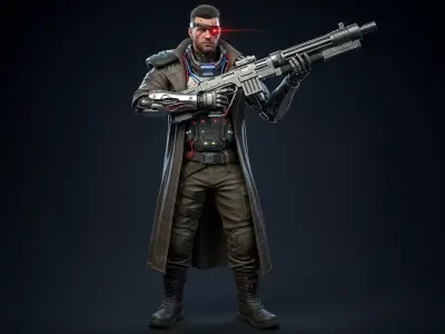 Cyberpunk Mercenary GameReady 3D SciFi Character Model Low-poly 3D model