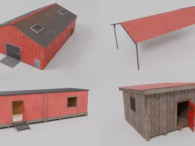 Rural Industrial Structures Pack Low-poly 3D model